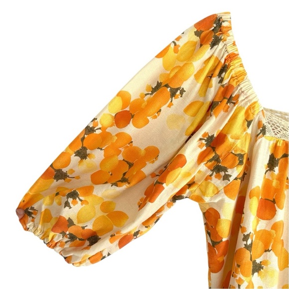 NICOLE MILLER Artelier Fruit Print Crochet Trim Peasant Blouse Size Medium - Picture 3 of 8